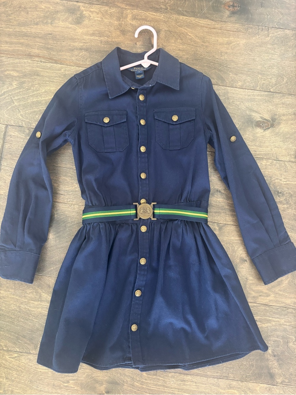 Polo by Ralph Lauren Navy Long-Sleeve Shirt Dress with Striped Belt
